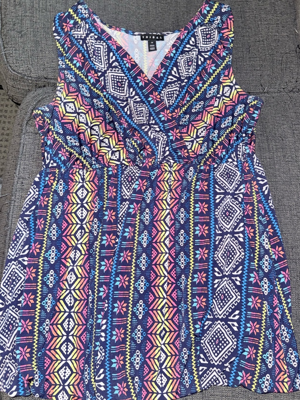 Tribal Navy Sleeveless V-Neck Empire Waist Maxi Dress